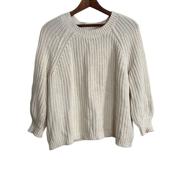 Aerie Chunky Knit Crew Neck Balloon Long Sleeve Pullover Sweater Cream Small - Picture 1 of 7